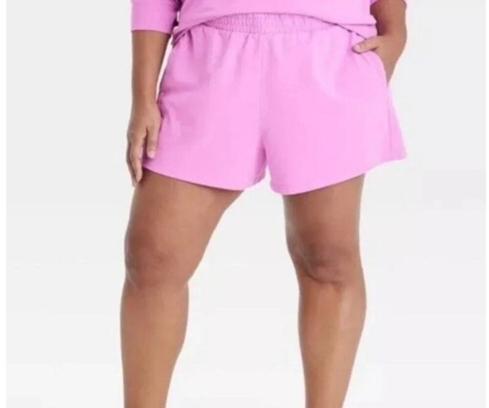 All in Motion Women's French Terry Shorts Pink Mid Rise 3.5" Inseam Pockets